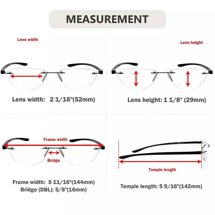 4 Pack Rimless Reading Glasses Half Moon Readers R2202