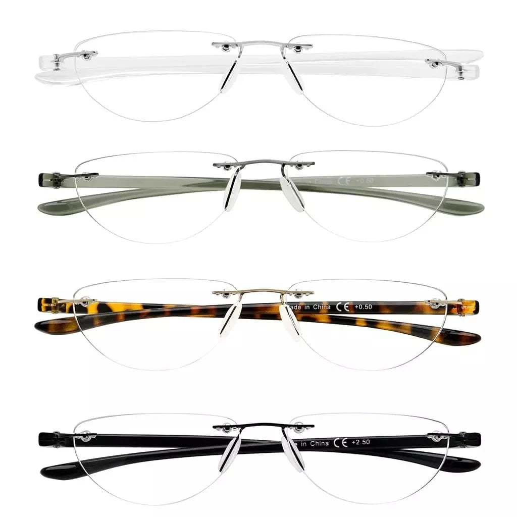 4 Pack Rimless Reading Glasses Half Moon Readers R2202