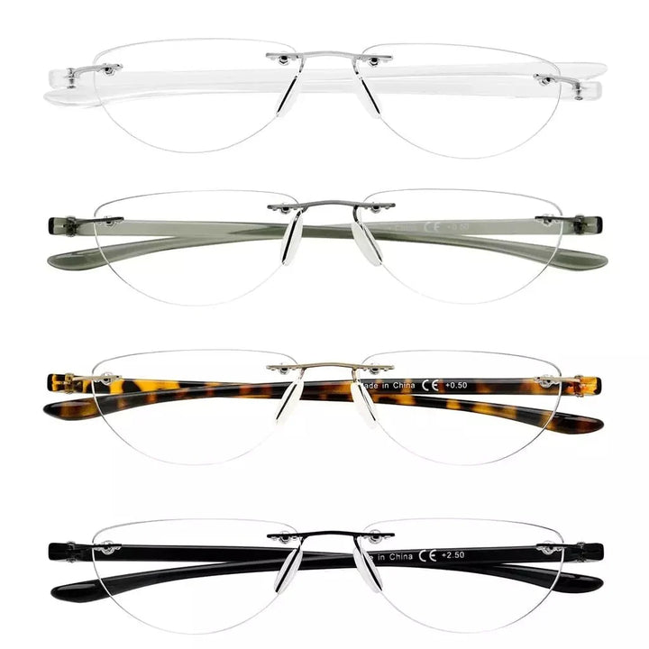 4 Pack Rimless Reading Glasses Half Moon Readers R2202