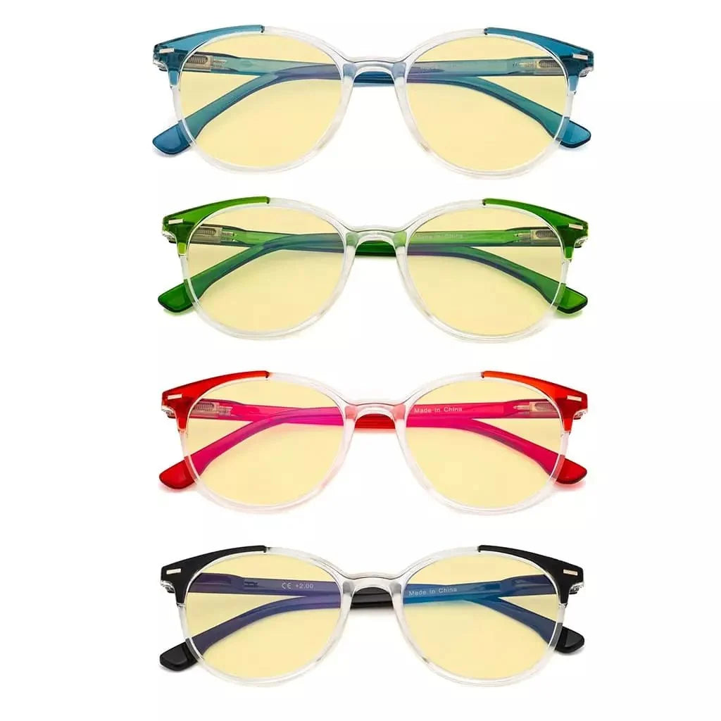 4 Pack Round Blue Light Blocking Reading Glasses TM9002C