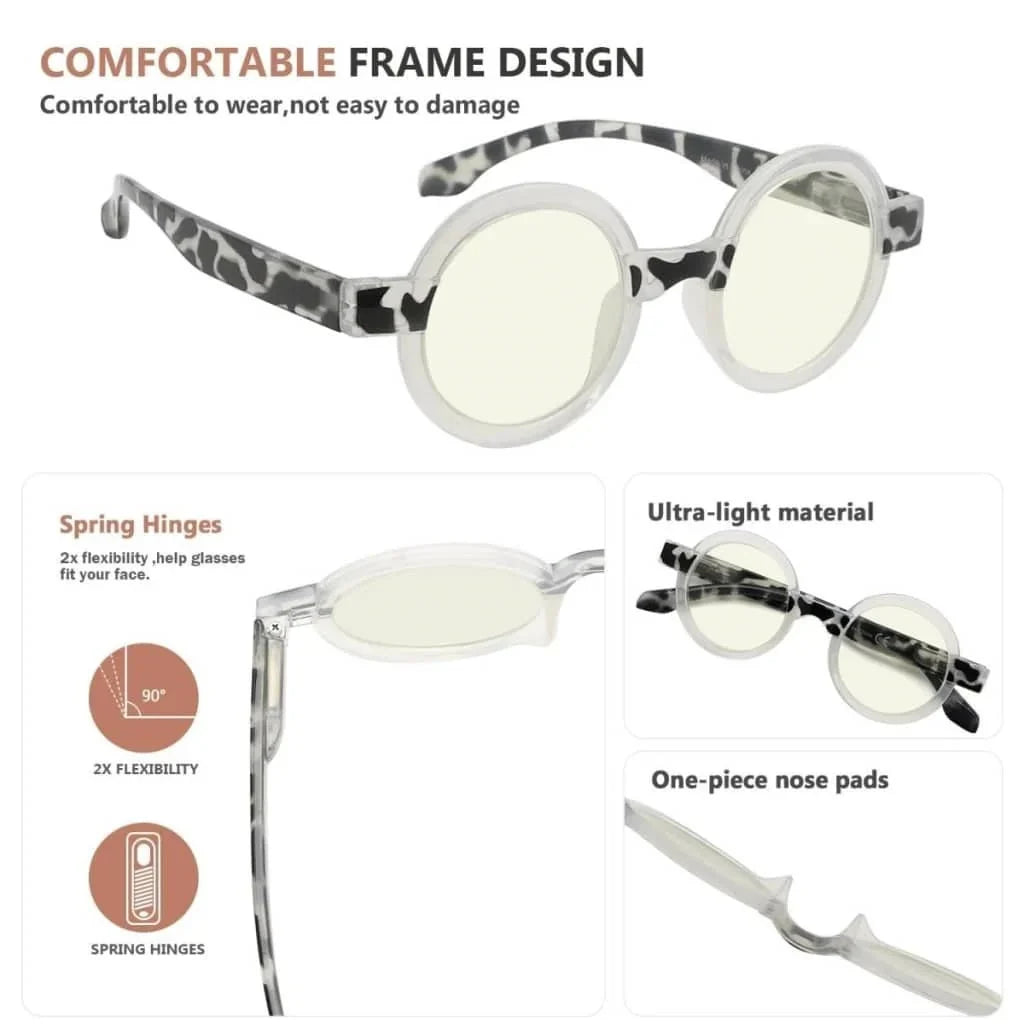 4 Pack Round Blue Light Filter Reading Glasses UVR2007Z
