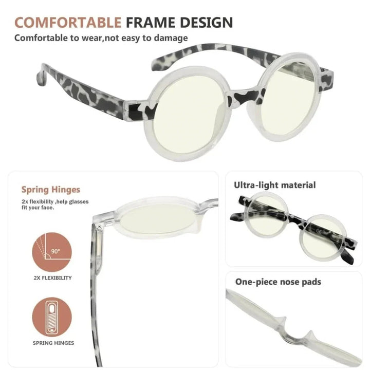 4 Pack Round Blue Light Filter Reading Glasses UVR2007Z