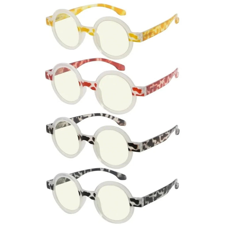 4 Pack Round Blue Light Filter Reading Glasses UVR2007Z