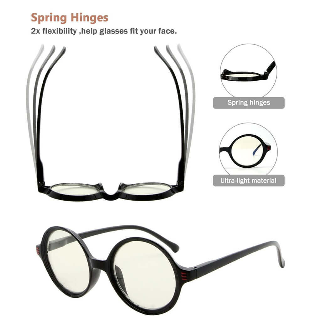 4 Pack Round Blue Light Filter Reading Glasses UVR2025