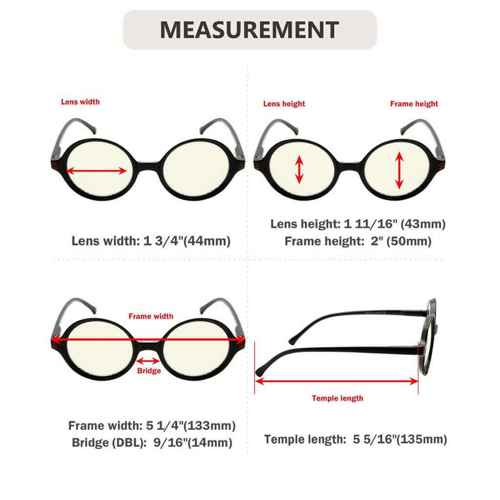 4 Pack Round Blue Light Filter Reading Glasses UVR2025