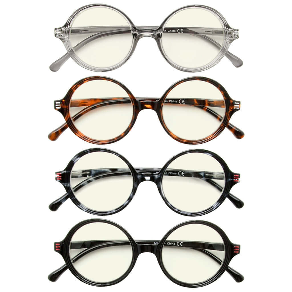 4 Pack Round Blue Light Filter Reading Glasses UVR2025