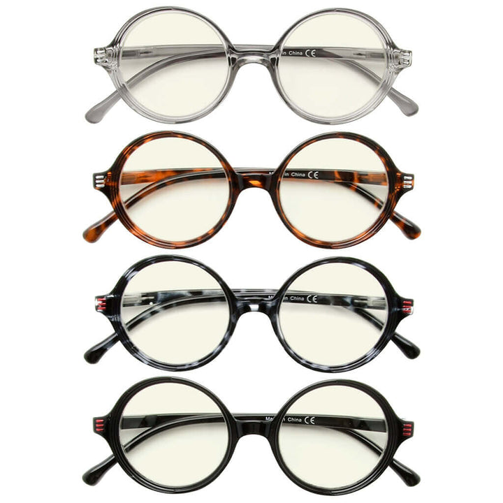 4 Pack Round Blue Light Filter Reading Glasses UVR2025