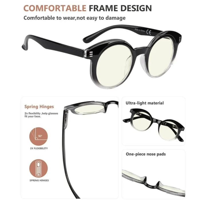 4 Pack Round Chic Blue Light Filter Reading Glasses UVR2032