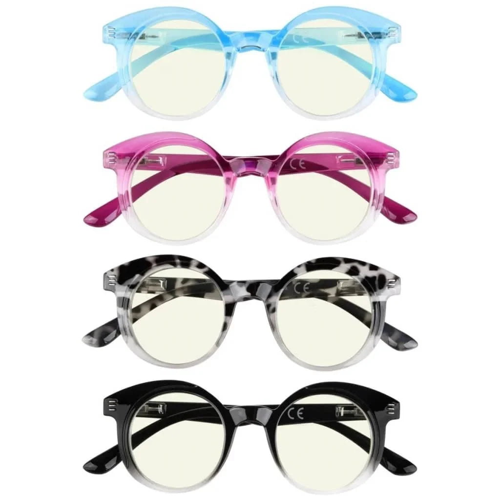 4 Pack Round Chic Blue Light Filter Reading Glasses UVR2032