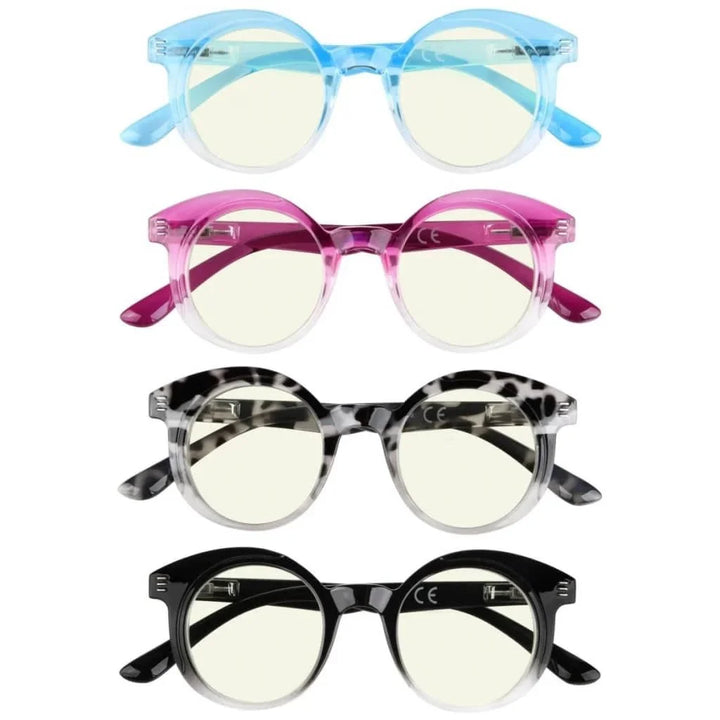 4 Pack Round Chic Blue Light Filter Reading Glasses UVR2032