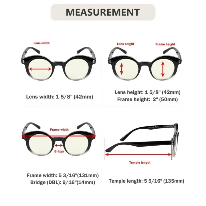 4 Pack Round Chic Blue Light Filter Reading Glasses UVR2032