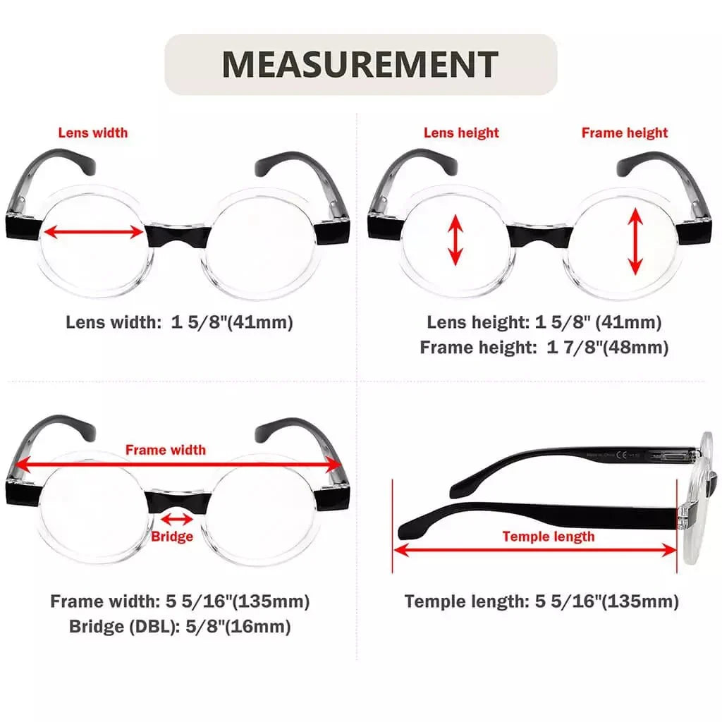 4 Pack Round Cute Reading Glasses Vintage Stylish Readers R2007T