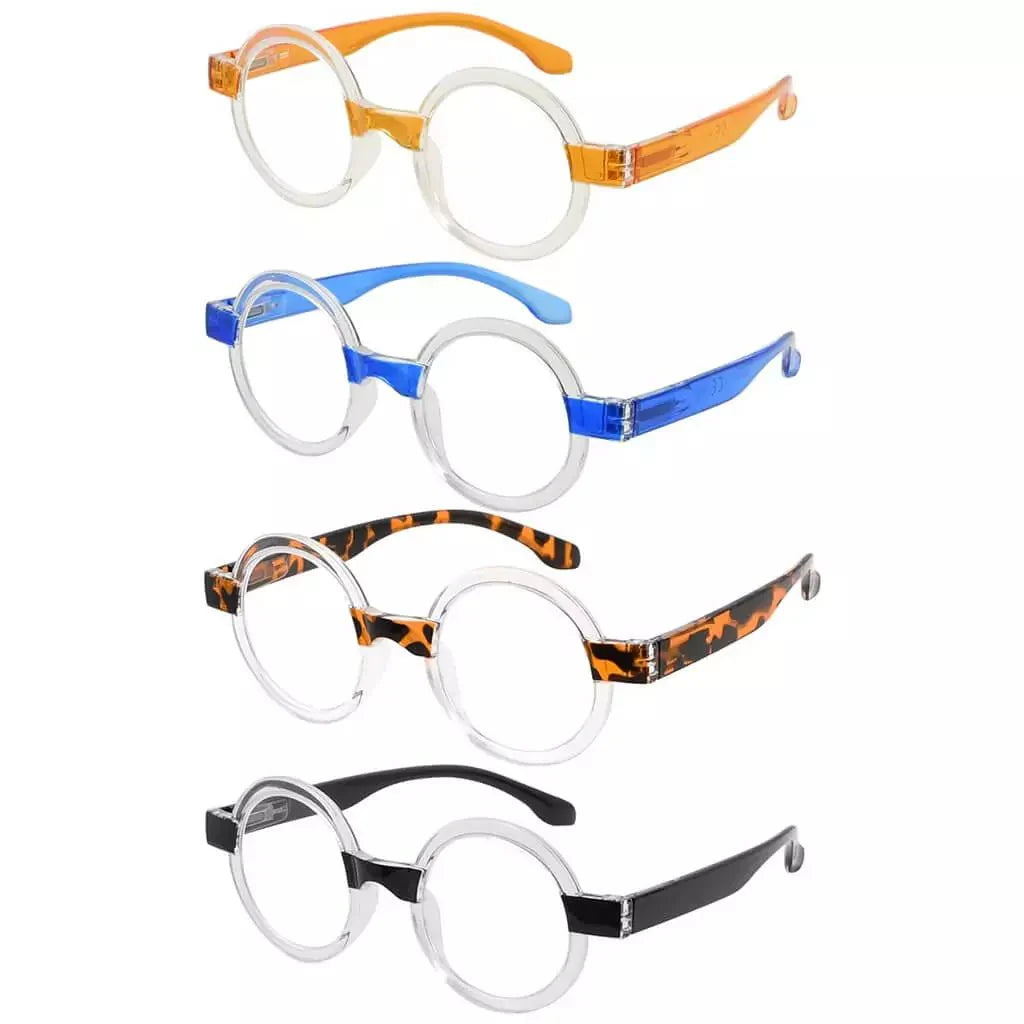 4 Pack Round Cute Reading Glasses Vintage Stylish Readers R2007T