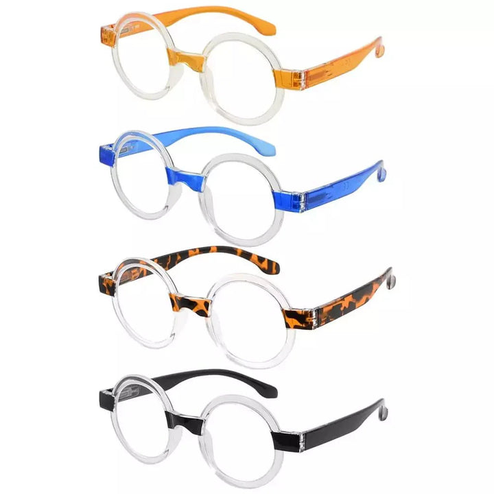 4 Pack Round Cute Reading Glasses Vintage Stylish Readers R2007T