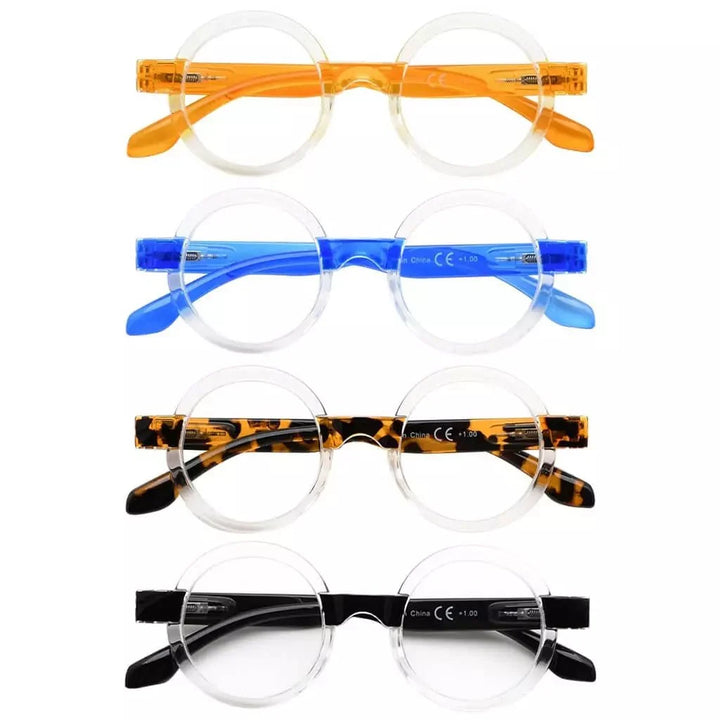 4 Pack Round Cute Reading Glasses Vintage Stylish Readers R2007T