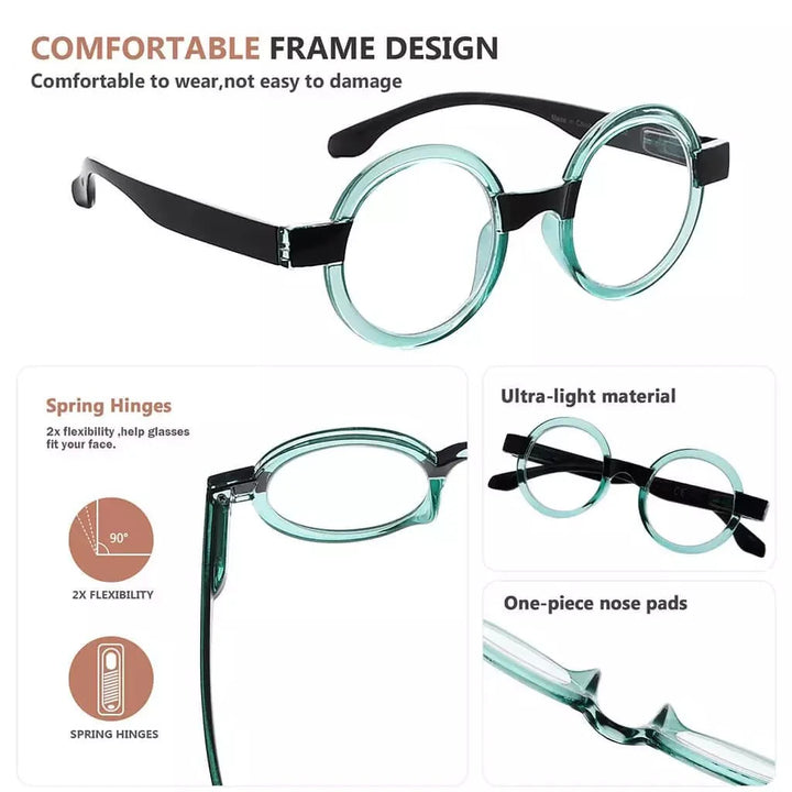 4 Pack Round Retro Design Reading Glasses Small Fun Readers R2007C