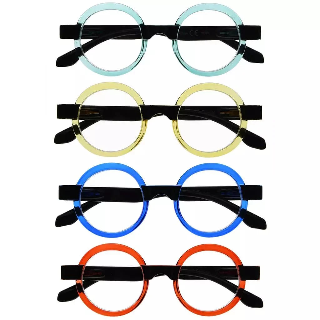 4 Pack Round Retro Design Reading Glasses Small Fun Readers R2007C