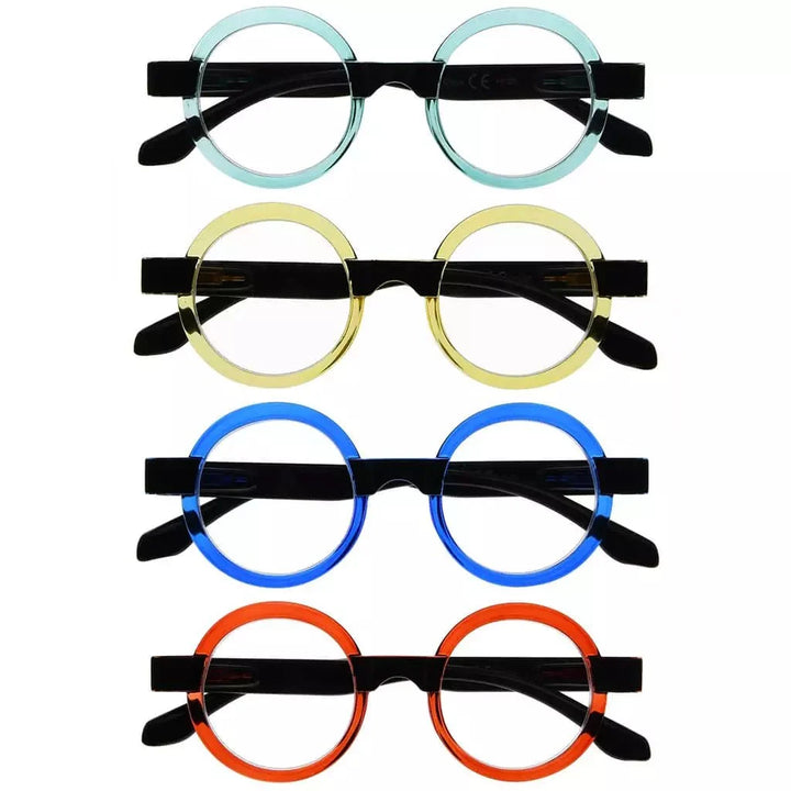 4 Pack Round Retro Design Reading Glasses Small Fun Readers R2007C