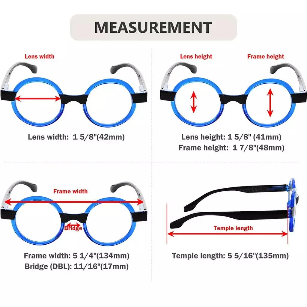 4 Pack Round Retro Design Reading Glasses Small Fun Readers R2007C