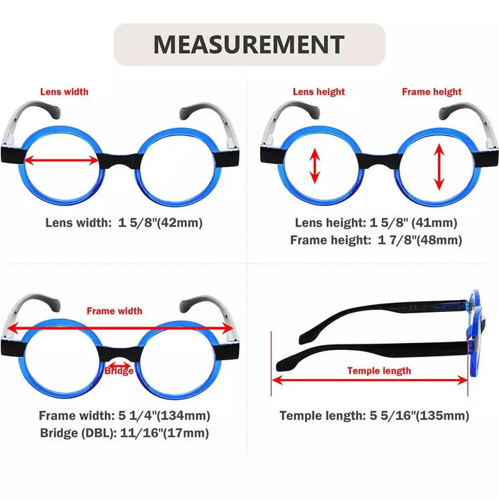 4 Pack Round Retro Design Reading Glasses Small Fun Readers R2007C