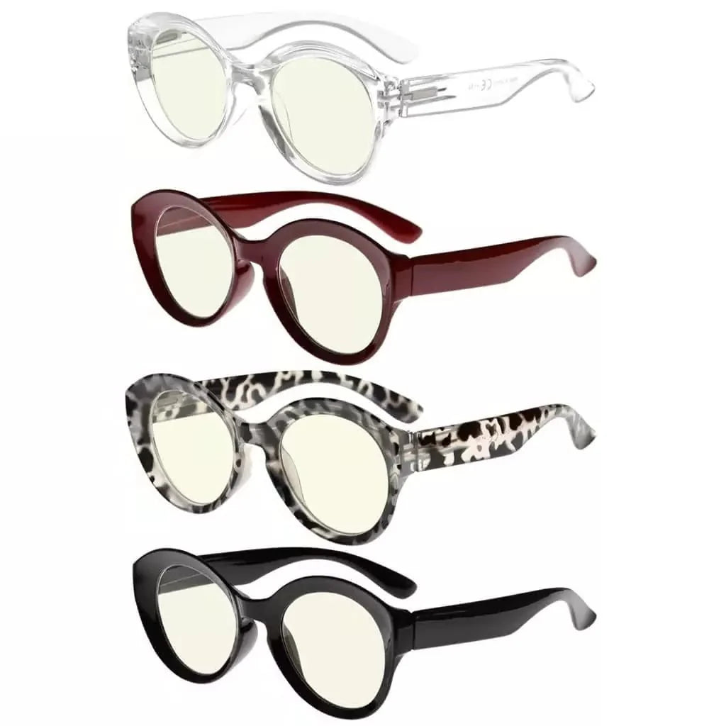 4 Pack Round Thicker Frame Blue Light Filter Readers UV2004