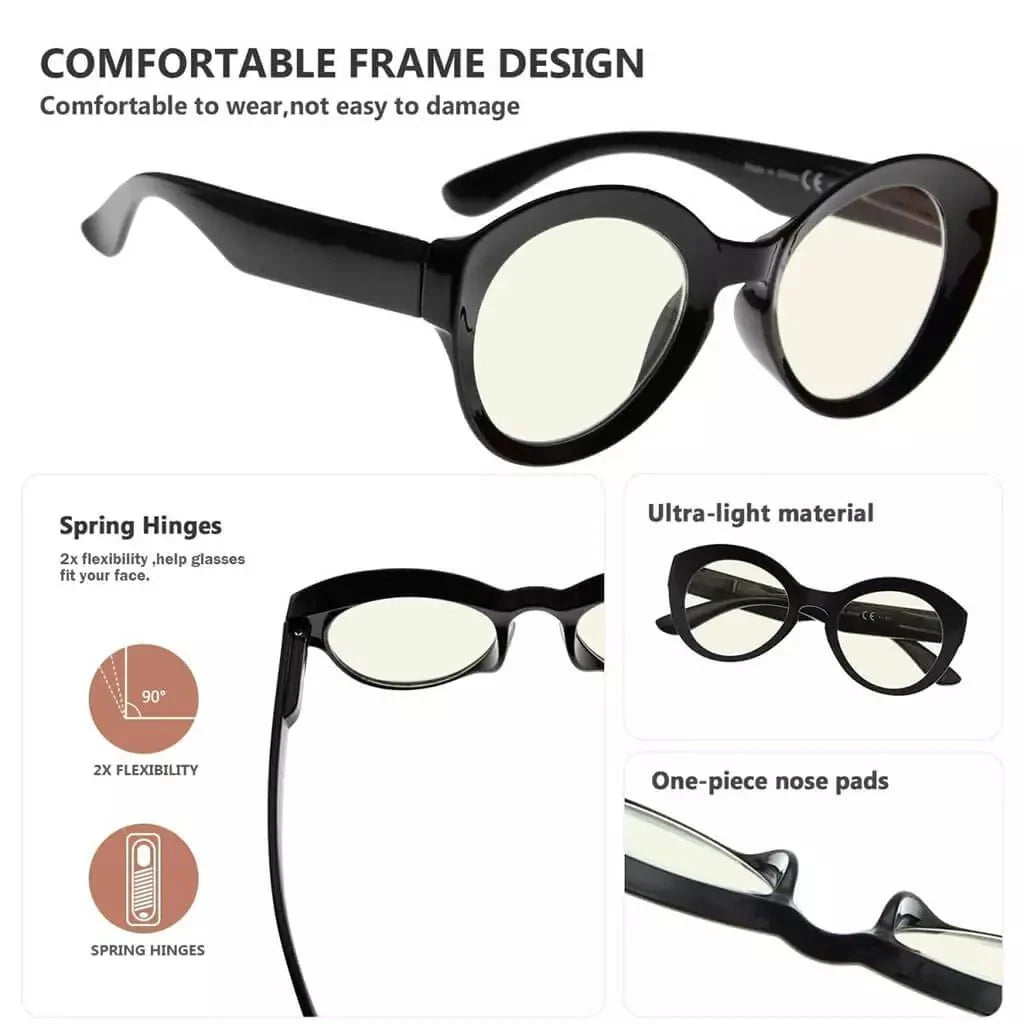 4 Pack Round Thicker Frame Blue Light Filter Readers UV2004