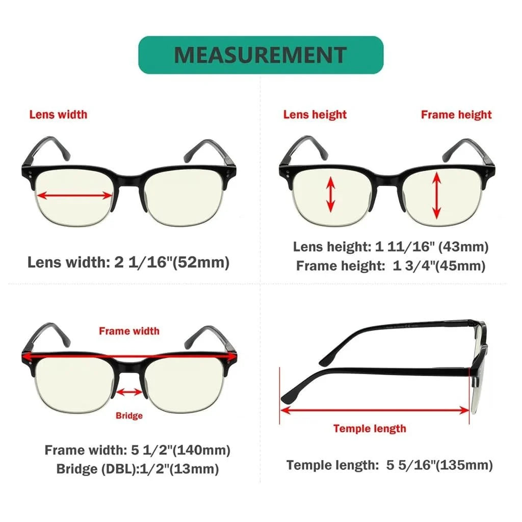 4 Pack Semi-rim Blue Light Filter Readers UVR9114