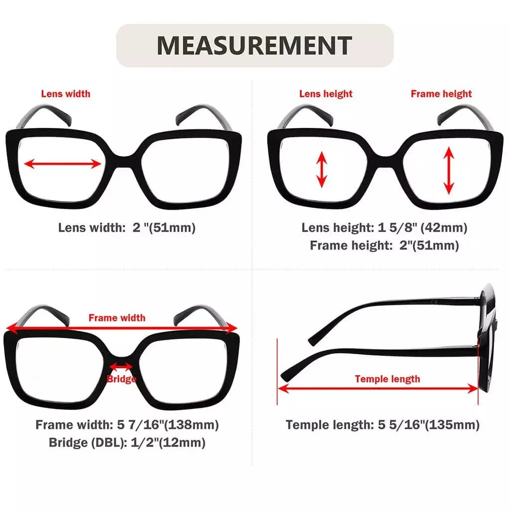 4 Pack Reading Glasses Large Frame Square Readers R2014