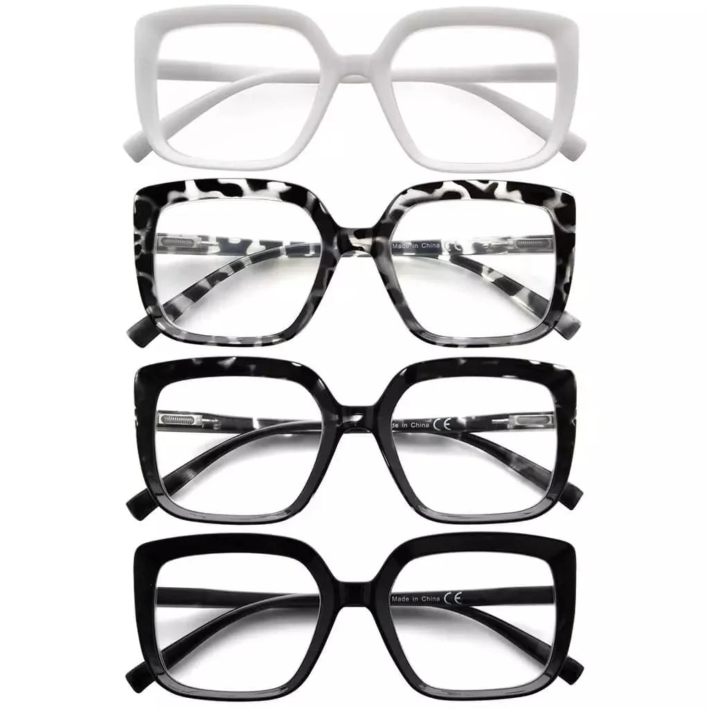4 Pack Reading Glasses Large Frame Square Readers R2014