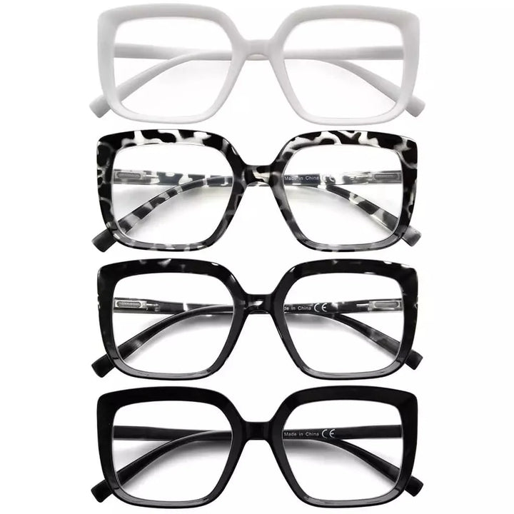 4 Pack Reading Glasses Large Frame Square Readers R2014