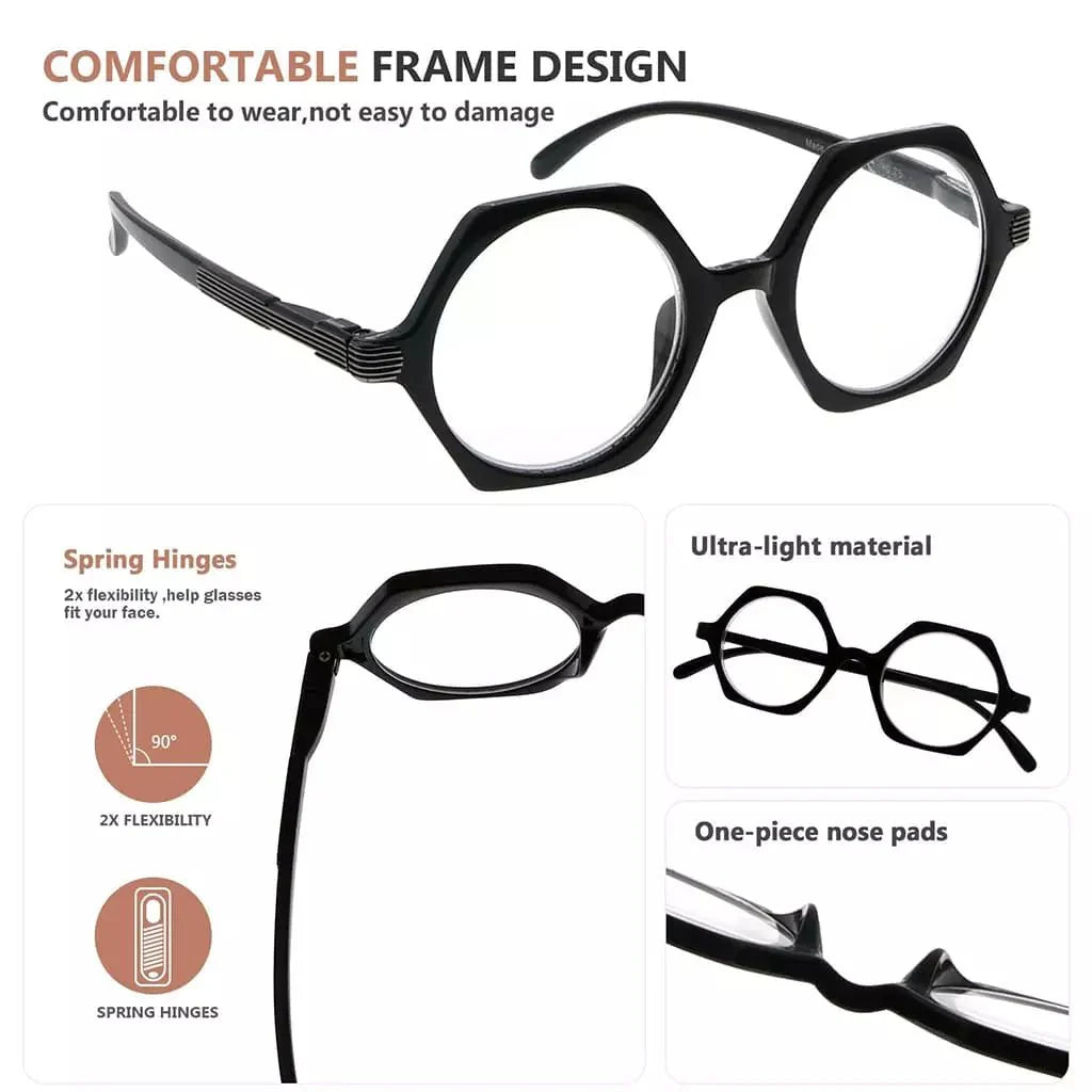4 Pack Small Geometric Design Reading Glasses Artistic Readers R2009