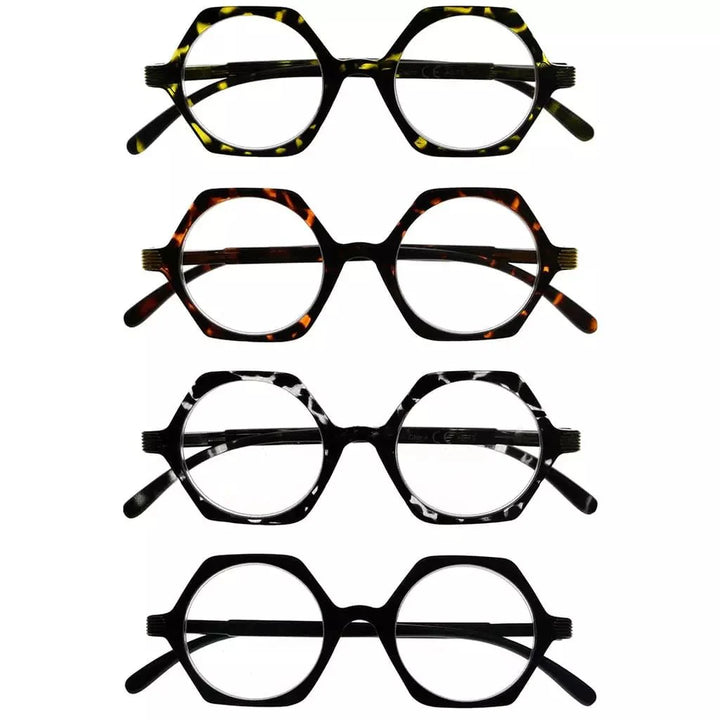 4 Pack Small Geometric Design Reading Glasses Artistic Readers R2009