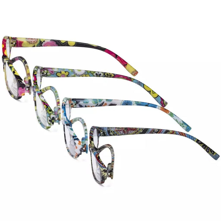 4 Pack Small Reading Glasses Funky Floral Pattern Readers R9104F