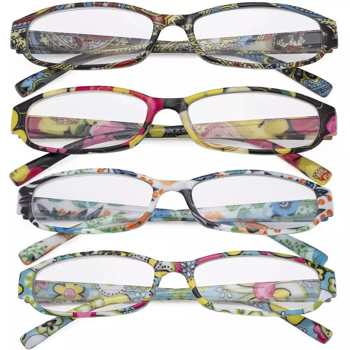 4 Pack Small Reading Glasses Funky Floral Pattern Readers R9104F