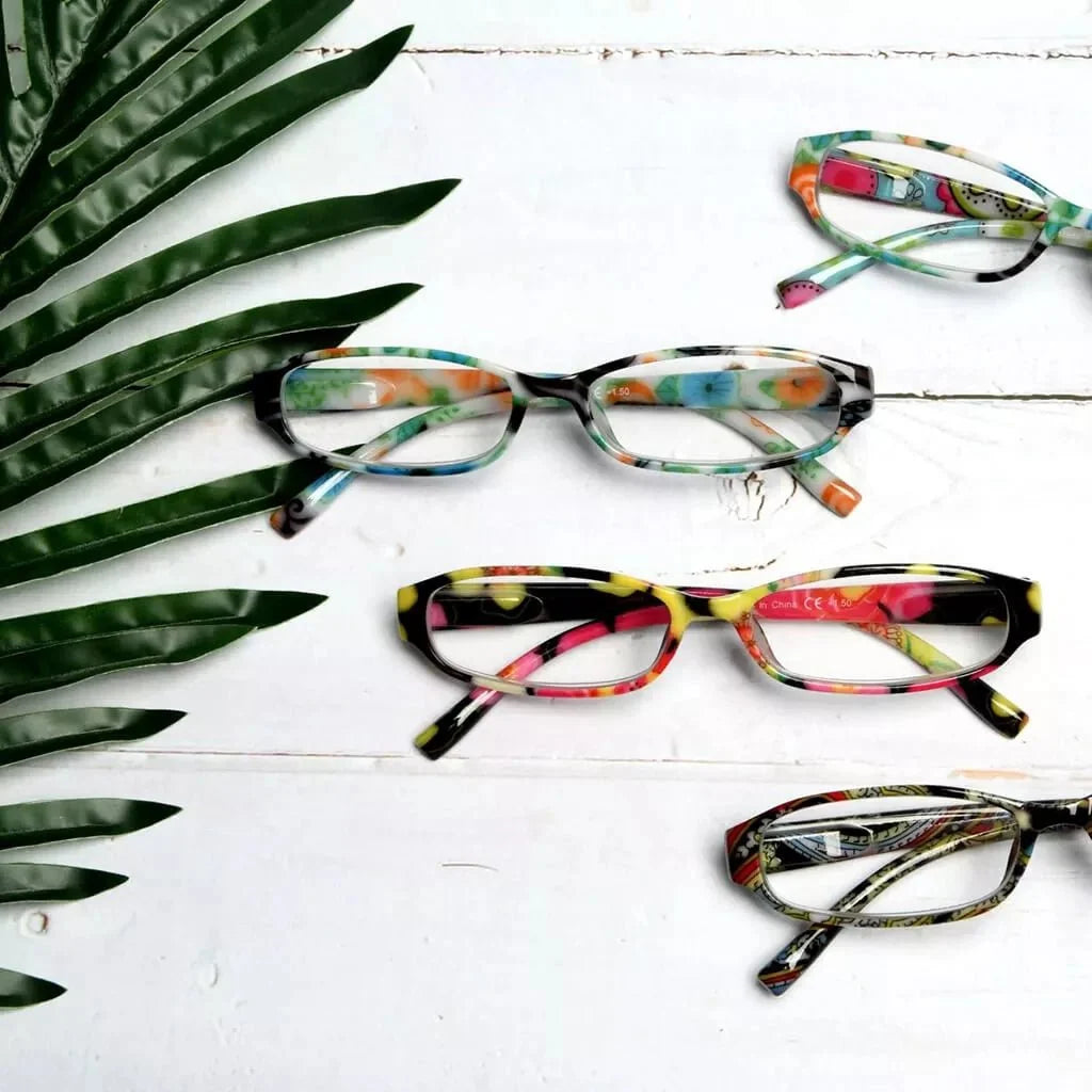 4 Pack Small Reading Glasses Funky Floral Pattern Readers R9104F