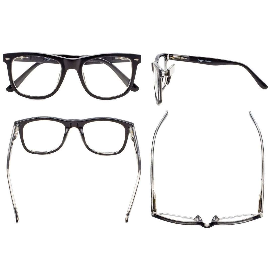 4 Pack Square Large Lenses Reading Glasses with Spring Hinges