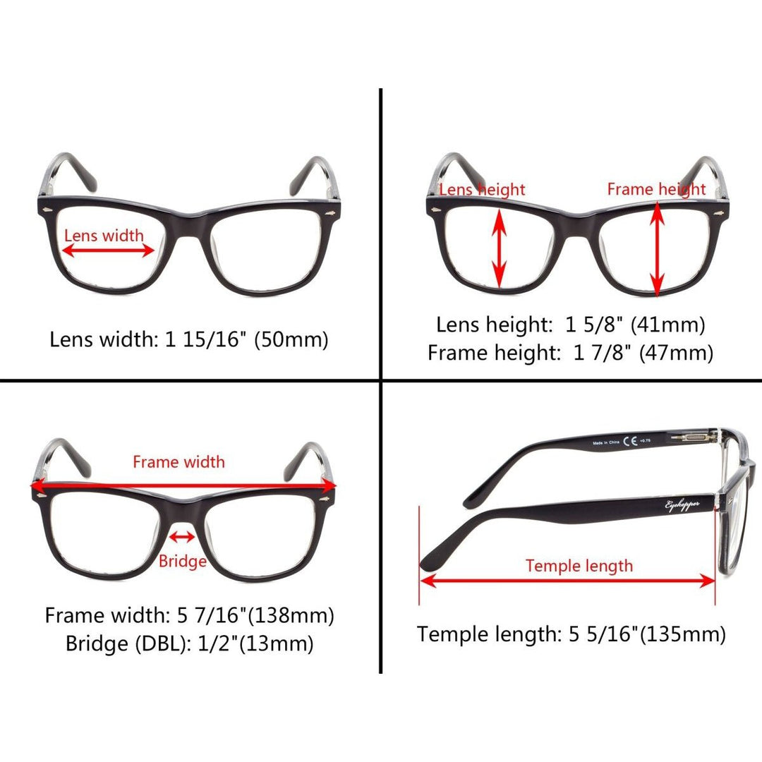 4 Pack Square Large Lenses Reading Glasses with Spring Hinges