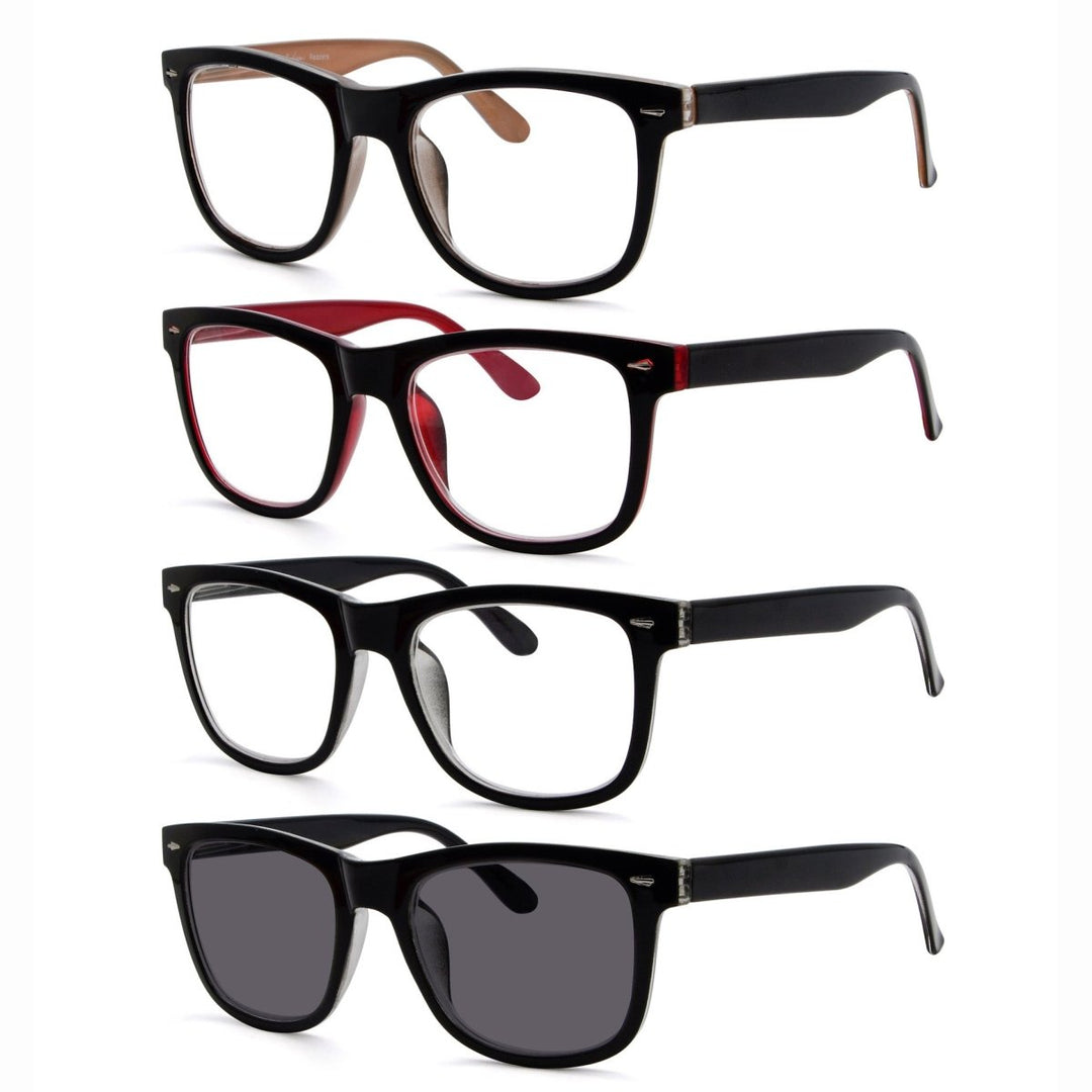 4 Pack Square Large Lenses Reading Glasses with Spring Hinges