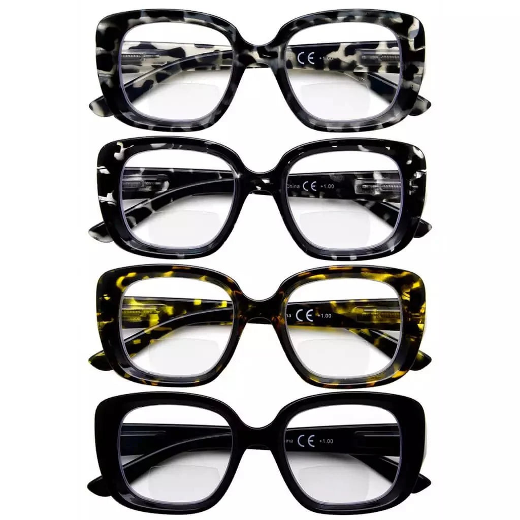 4 Pack Square Thicker Frame Bifocal Reading Glasses BR2035