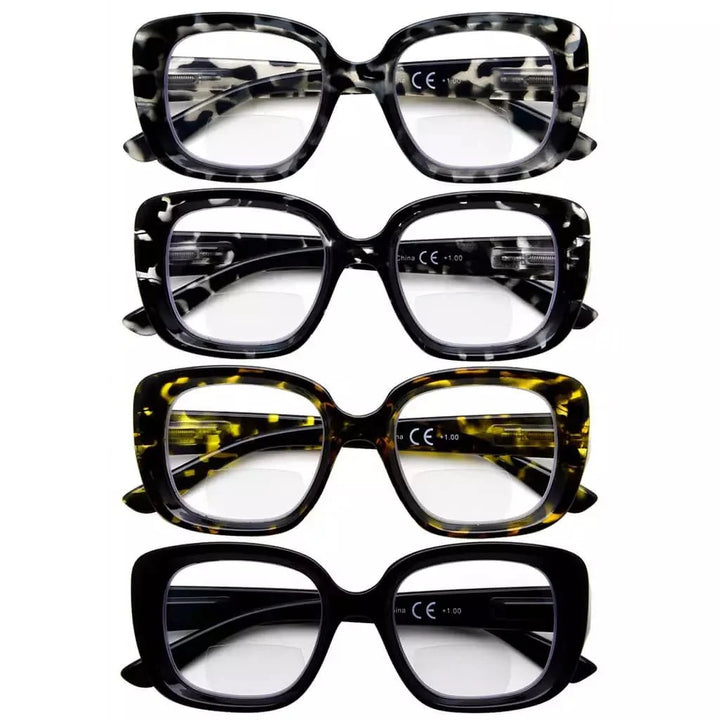 4 Pack Square Thicker Frame Bifocal Reading Glasses BR2035
