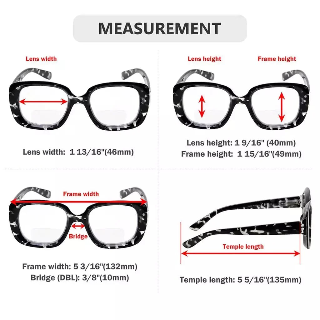 4 Pack Square Thicker Frame Bifocal Reading Glasses BR2035