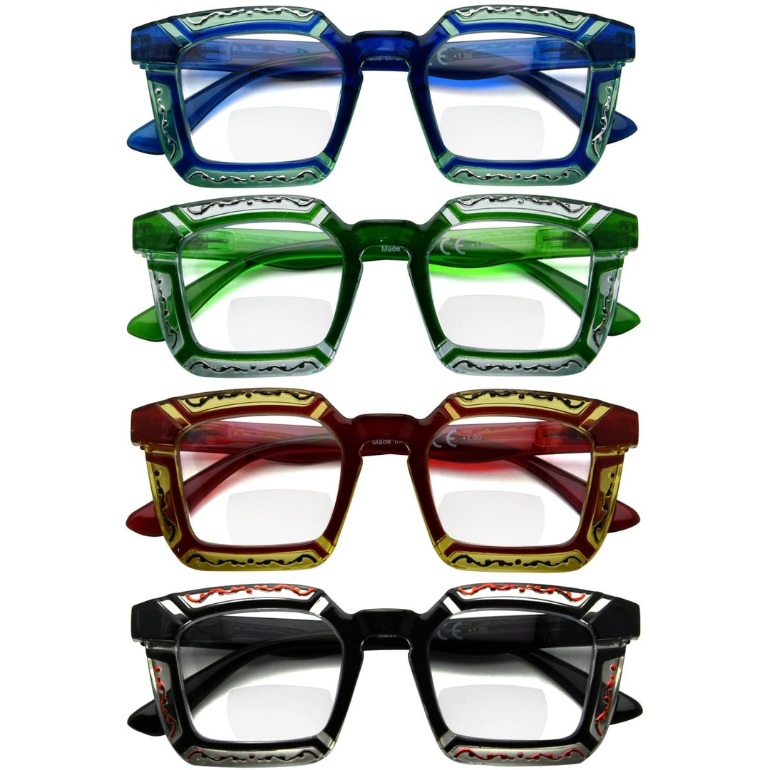 4 Pack Stylish Floral Pattern Bifocal Reading Glasses BR2106