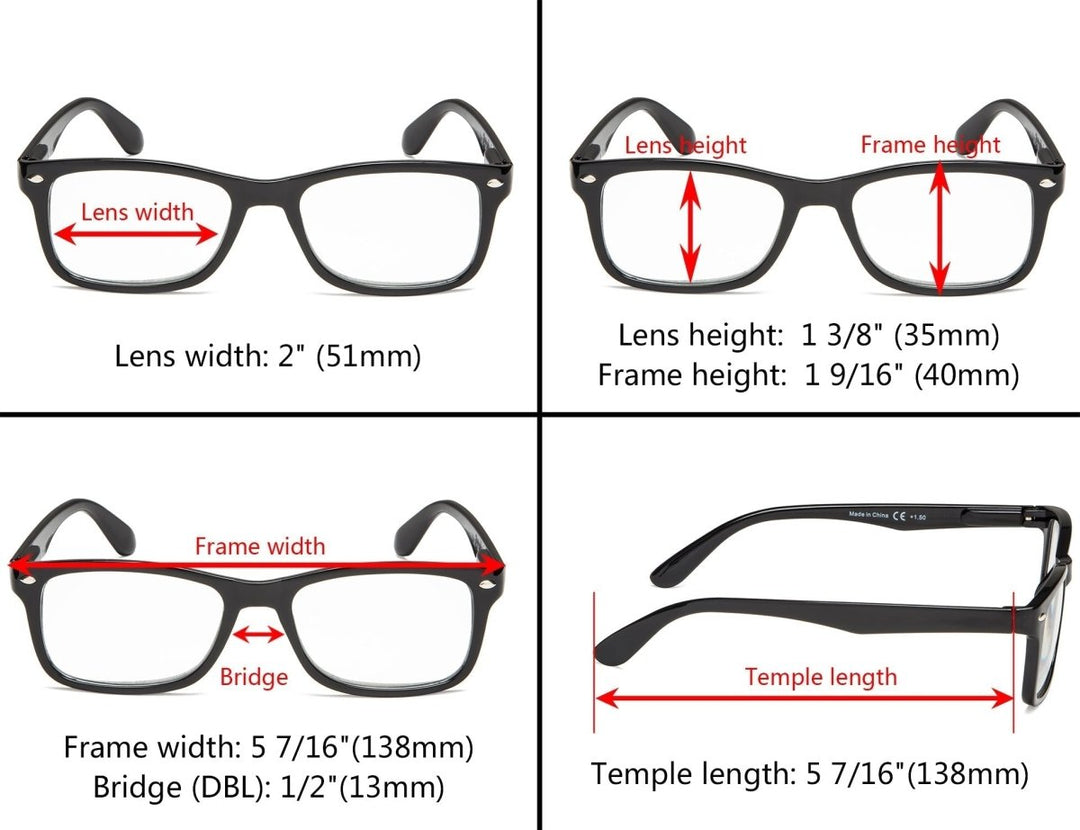 4 Pack Stylish Rectangle Vintage Reading Glasses R075