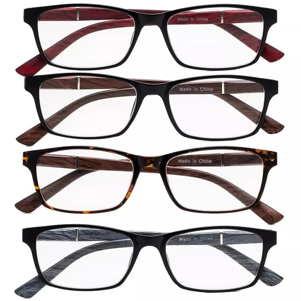 4 Pack Stylish Reading Glasses with Wood-Look Arms RE19042