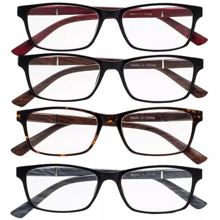 4 Pack Stylish Reading Glasses with Wood-Look Arms RE19042