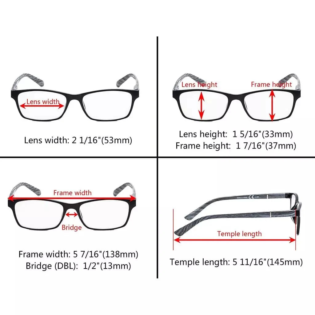 4 Pack Stylish Reading Glasses with Wood-Look Arms RE19042