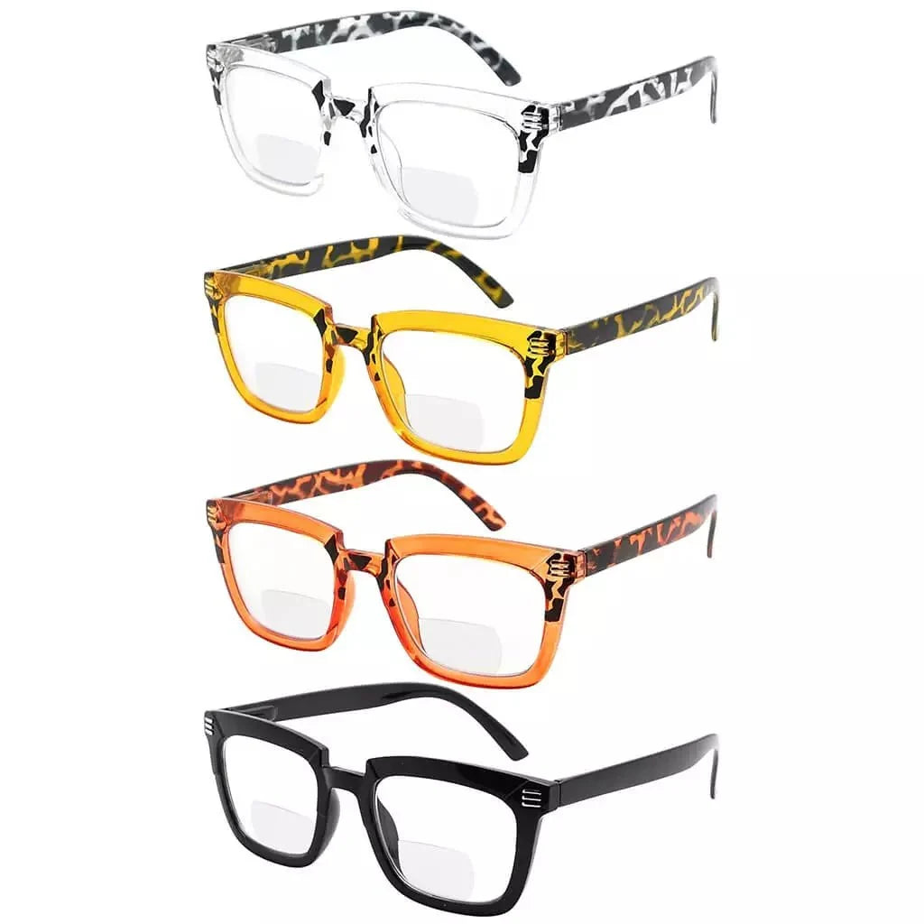 4 Pack Stylish Rectangle Bifocal Reading Glasses BR2109