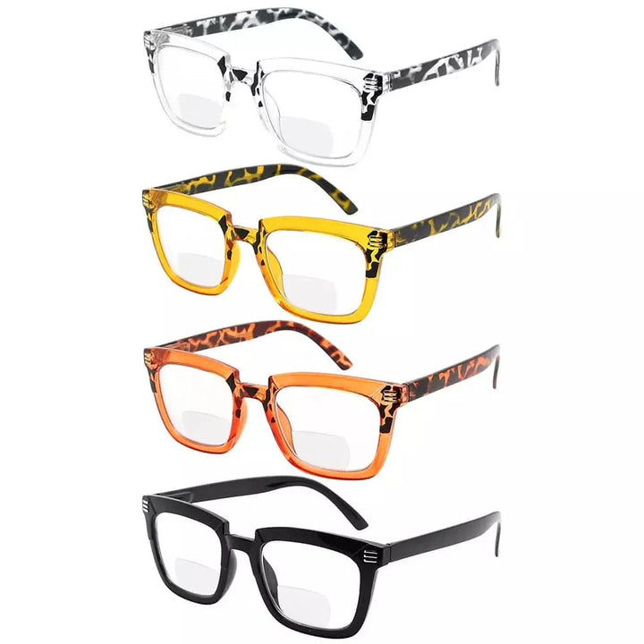 4 Pack Stylish Rectangle Bifocal Reading Glasses BR2109