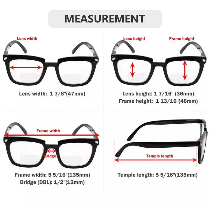 4 Pack Stylish Rectangle Bifocal Reading Glasses BR2109
