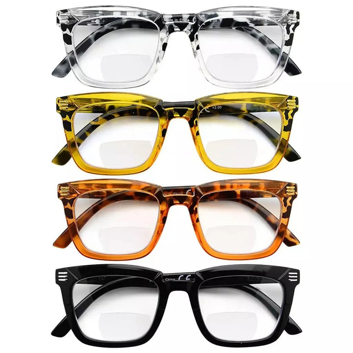 4 Pack Stylish Rectangle Bifocal Reading Glasses BR2109